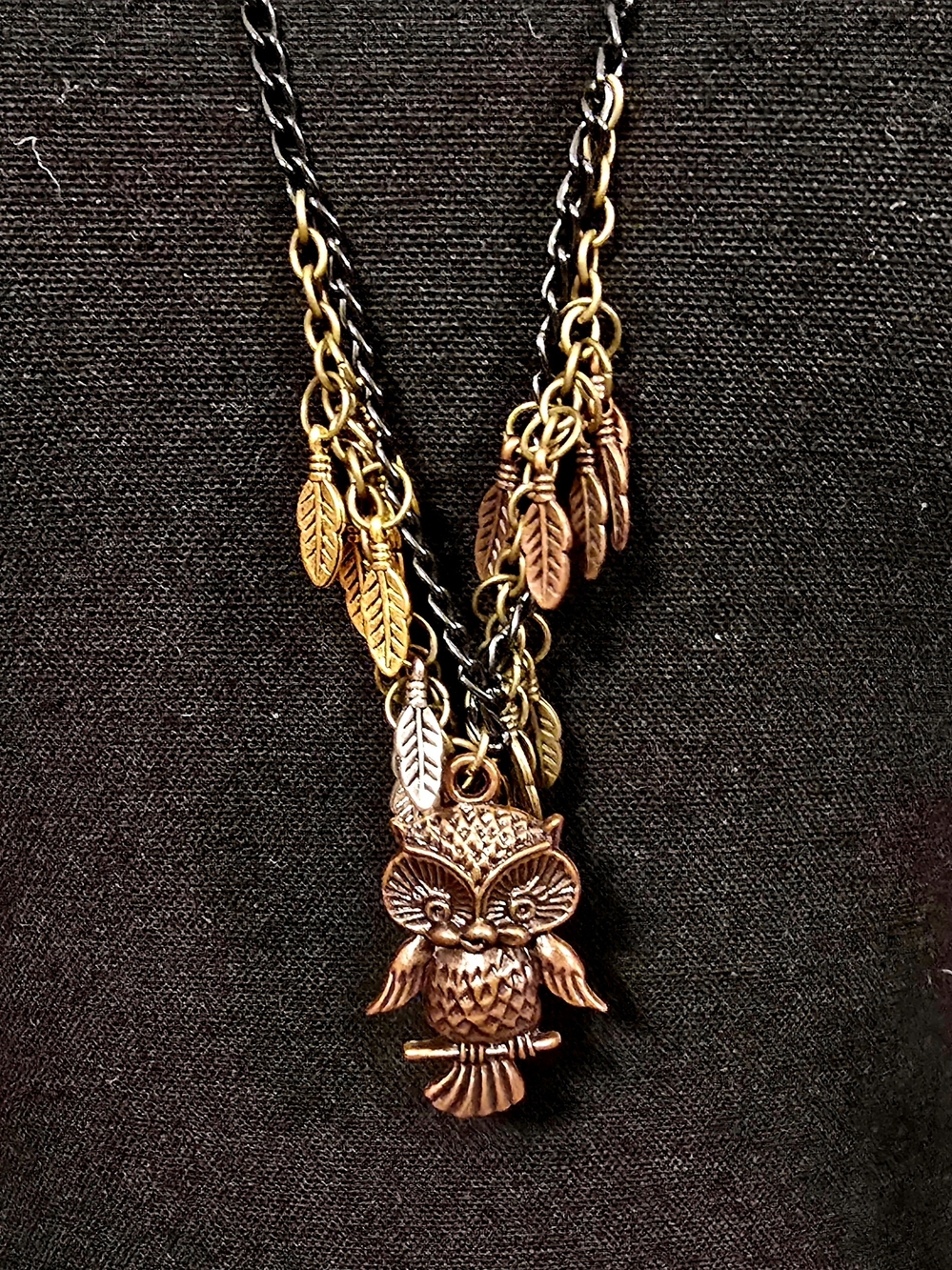 Handmade Copper Owl Leaf Charm Necklace - Women Jewelry image 4